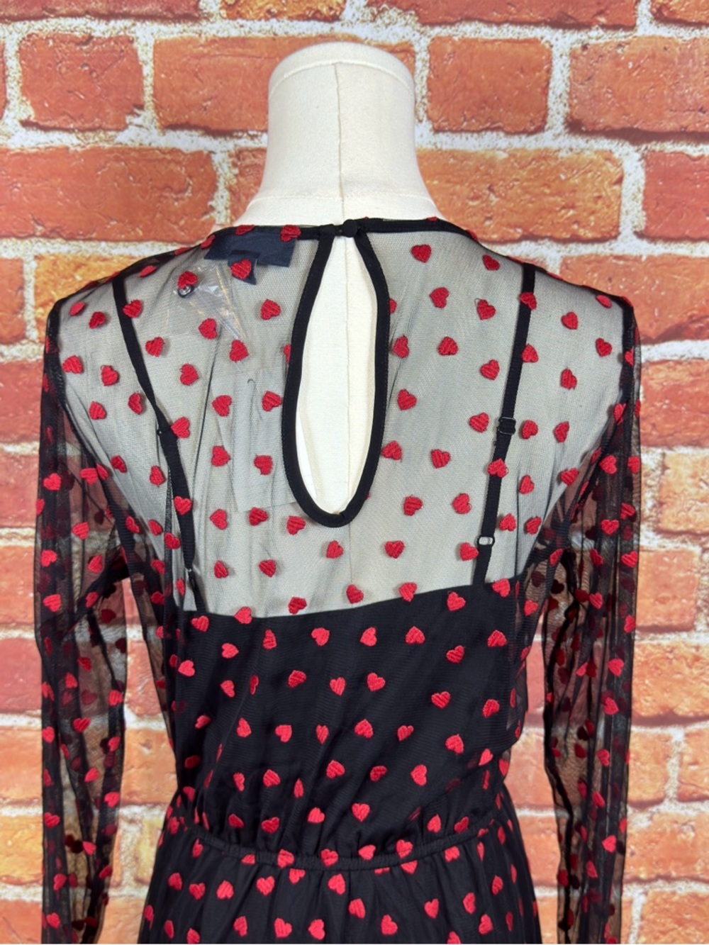 Modcloth Black Dress‎ with Red Heart Pattern Size Small - Picture 5 of 15